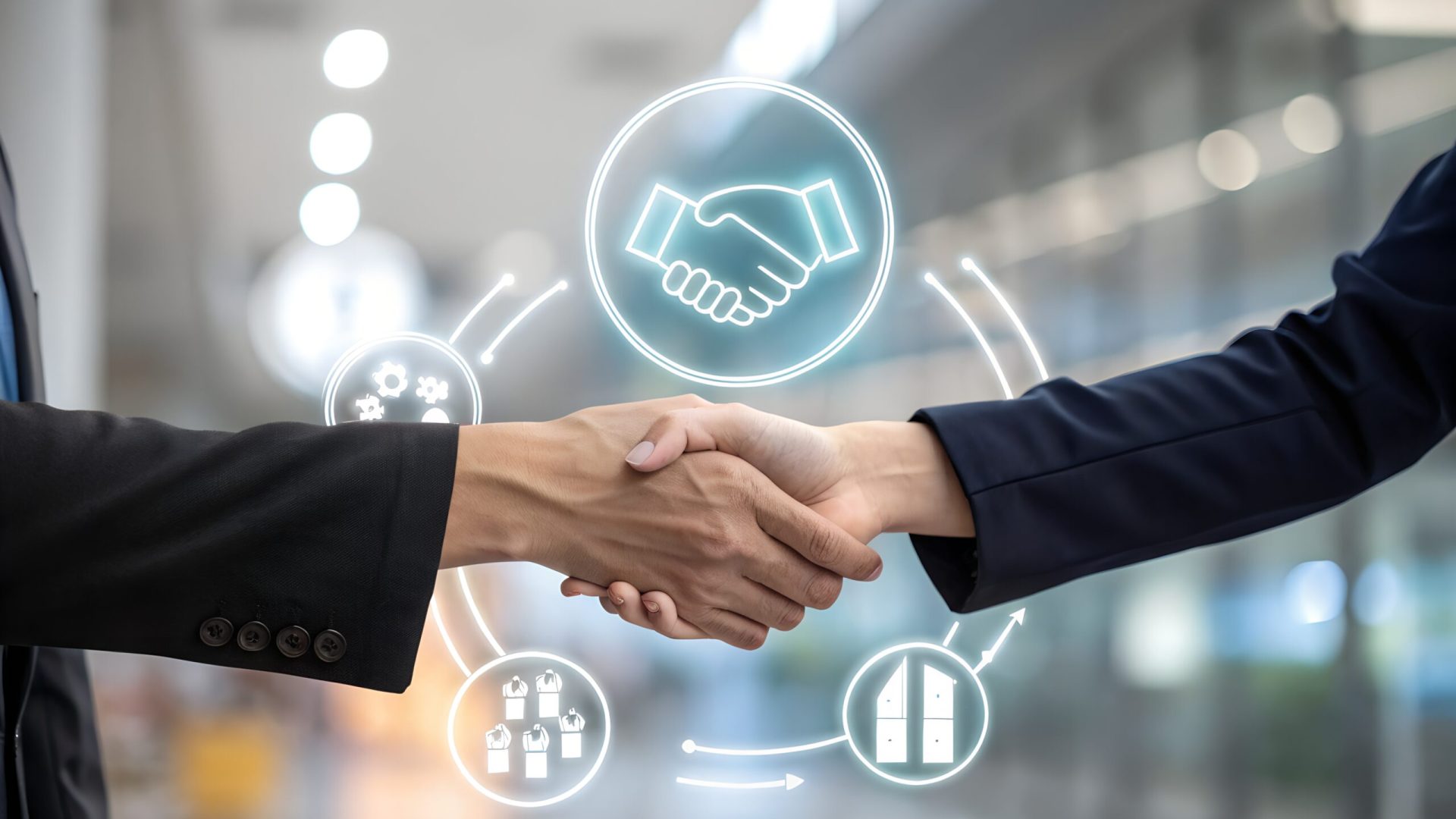 Businessman managing digital procurement process with contract, invoice, approval documents, representing B2B sourcing, vendor management, supply chain, e-procurement, paperless contract workflow.